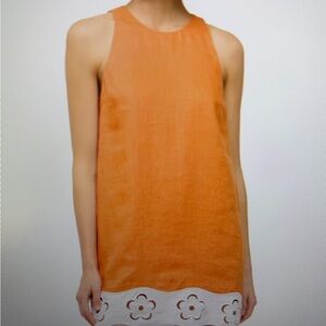 Staud Mika Orange Sleeveless Dress with White Floral Hem - Large